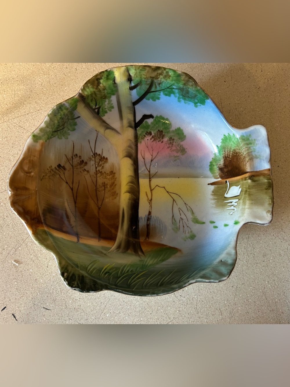 Hand-Painted Landscape Decorative Wall Plate - Green and Brown